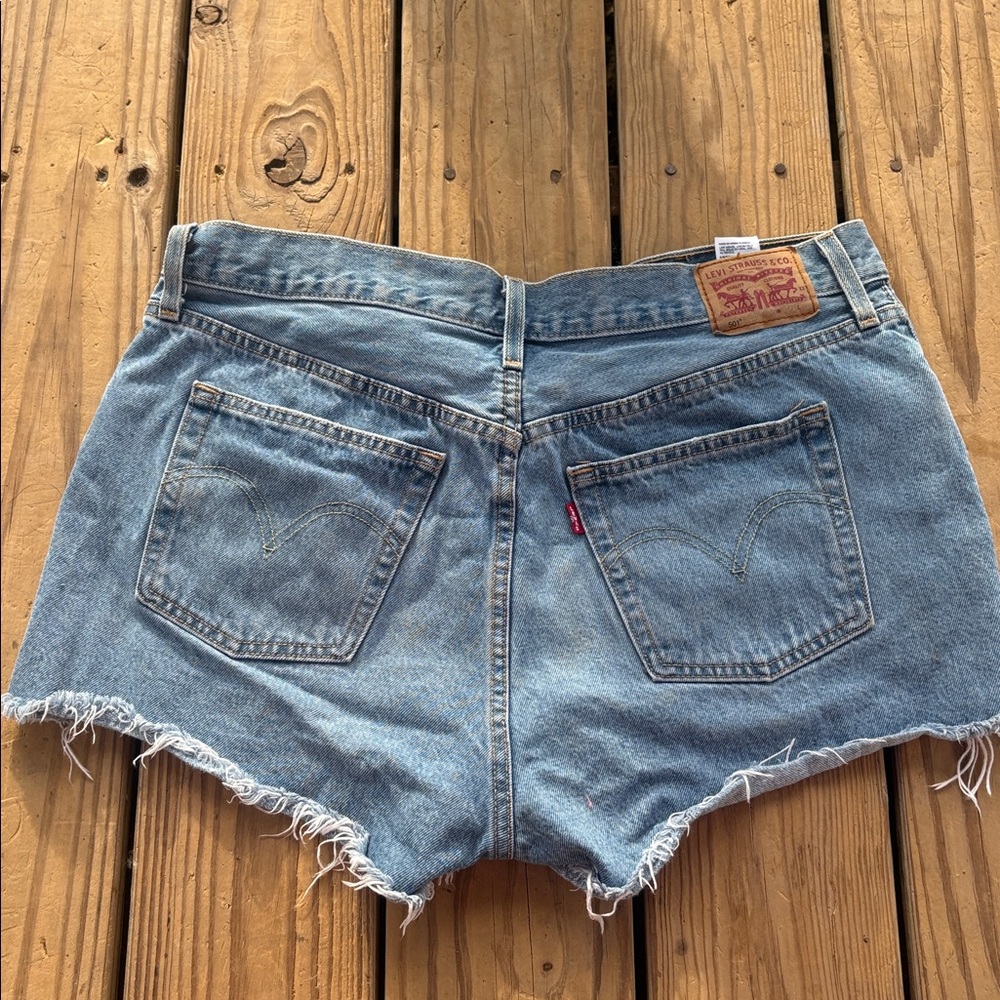 Levi's 501 Light Blue Distressed High-Rise Jean Shorts